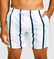 Tailles et logo personnalisés acceptés, vente en gros OEM, short de bain pour homme en tissu imperméable à rayures blanches et marine, avec poches, séchage rapide, short de plage pour homme