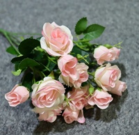 Buket Mawar Buatan Modern 15 Tangkai dengan Daun Hijau, Bunga Mawar Real Touch untuk Dekorasi Hari Valentine