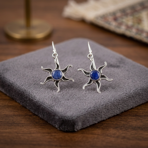 Boucles d'oreilles pendantes en saphir bleu, argent sterling 925, faites à la main, style ethnique vintage, pour filles, cadeau de mariage ou d'anniversaire, prix de gros réduit - Product Image 2
