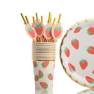 Juego de Vajilla Desechable DAMAI con Diseño de Fresas, Artículos para Fiestas Temáticas de Fresas, Platos de Fresas, Decoraciones de Cumpleaños para Fiestas de Frutas - Product Image 2