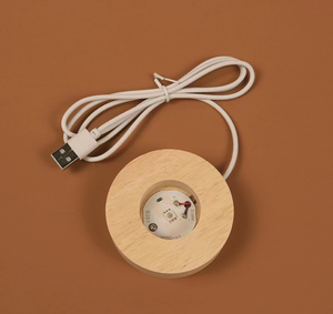 Solid Beech Wood Base Warm White <strong>LED</strong> <strong>Night</strong> <strong>Light</strong> for 3D Crystal Ball Display USB Powered Home Decor Bedside Lamp - Product Image 1