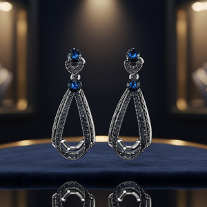 Boucles d'oreilles pendantes E385 en cristal bleu goutte d'eau, plaqué rhodium noir, style vintage pour femme, en alliage de zinc avec micro-incrustations - Product Image 2