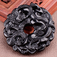 Collier pendentif Bouddha Guanyin en obsidienne naturelle, Ruyi, saint patron bouddhiste, unisexe, personnalisable, cadeau religieux Bouddha/figurine