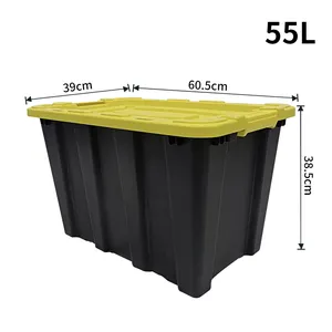 2024 New Fashion Function Storage High Quality 60L Yellow Black Stackable Plastic Tool Storage Box 55L 150L