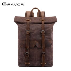 Gfavor Men's <b>Backpack</b> <b>Waterproof</b> Roll Top Outdoor Travel Laptop Bag Coffee Color Casual Style - Product Image 1