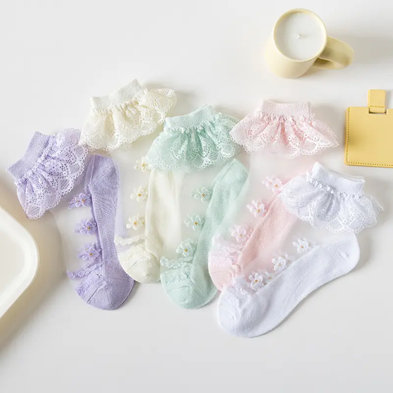Recém-nascido Infantil Toddlers Little Girls Cute Summer Socks Atacado Crianças Baby Girl Frilly Lace Ankle Socks