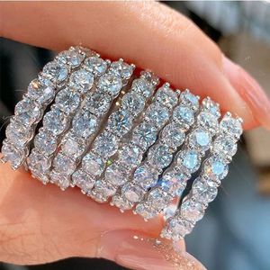 Xinfly Factory Wholesale Luxury 18K White Gold AU750 Tennis Diamond <b>Ring</b> Eternity Band Jewelry - Product Image 1