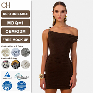 Nuovo Abito Corto Monospalla Monocolore Senza Maniche, Asimmetrico, Aderente, Elegante, per Feste, Club e Casual - Product Image 1