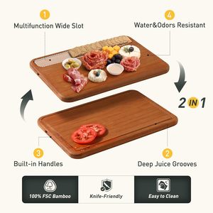 Set <span class=keywords><strong>di</strong></span> 3 Taglieri in Bambù - Doppio Lato con Scanalatura per <span class=keywords><strong>il</strong></span> Succo e Supporto, Taglieri Ecologici Raccomandati dai Chef - Product Image 3