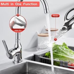 กรรไกรครัวสแตนเลสอเนกประสงค์คมกริบ ขายดี ทนทาน สีดำขาว พร้อมปลอกหุ้ม สำหรับทำอาหาร - Product Image 5