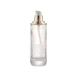 Flacons atomiseurs de parfum en verre borosilicate vides de 100 g, transparents, série Tidal, forme arquée, bande nervurée, bouchon <span class=keywords><strong>à</strong></span> <span class=keywords><strong>vis</strong></span>, cosmétique de luxe - Product Image 2
