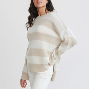 Fabricants de pulls en cachemire <span class=keywords><strong>Pull</strong></span> en cachemire rayé à blocs de couleurs en tricot épais personnalisé <span class=keywords><strong>Pull</strong></span> en cachemire doux pour petit ami - Product Image 2