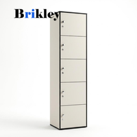 Casier compact en stratifié HPL Brikley à une colonne et cinq niveaux, épaisseur 12 mm, avec serrure électronique pour salle de sport et bureau