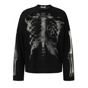 Maglia da uomo a maniche lunghe in maglia waffle con stampa scheletro toracico, stile gotico streetwear, personalizzabile con logo, all'ingrosso - Product Image 1