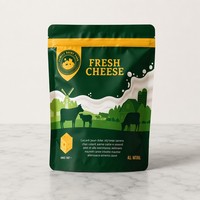 Sachet d'emballage personnalisé imprimé pour fromage, avec fermeture éclair, qualité alimentaire, refermable, pour fromages frais et produits laitiers