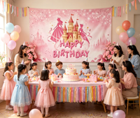 Fondo de Cumpleaños con Diseño de Castillo de Princesa, Fondo Fotográfico Rosa Brillante para Niñas, Primer Cumpleaños, Decoración para Fiesta de Baby Shower
