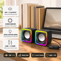 Haut-parleur d'ordinateur de bureau 3W x 2, driver 52mm, éclairage RGB 7 modes, alimentation USB 3.5mm, câble filaire 125cm pour PC portable, vente en gros S6