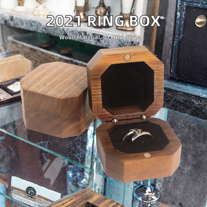 Octagonal Wooden <b>Ring</b> <b>Box</b> Magnetic Closure Elegant Black Velvet Interior For <b>Rings</b> - Product Image 2