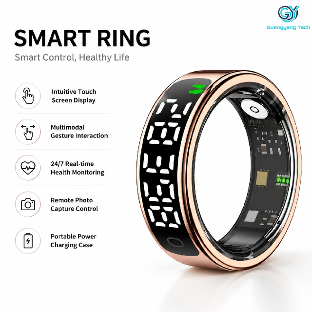 R13 Smart Ring Touch Screen Display Multimodal Interaction Heart Rate Sleep Monitor Remote Photo Charging Case Wearable Rings
