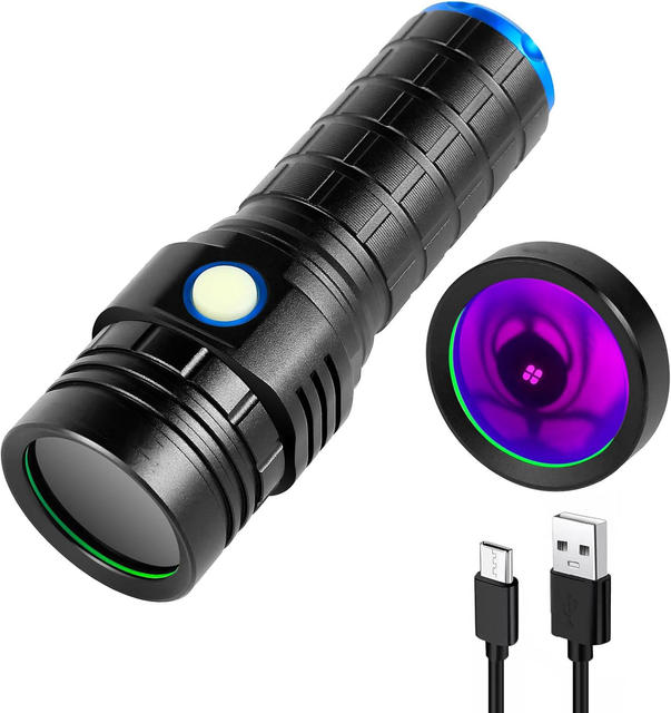 Ultra Violet 395nm 365nm Black Filter USB Rechargeable Black Light 15W UV Flashlight for Currency Pet Urine Detector