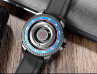 Montre à quartz pour homme, boîtier rond, cadran noir, affichage à trois aiguilles, lunette rotative, bracelet en silicone, sport