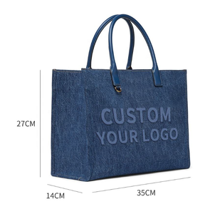 Sac en jean pour femme, logo personnalisé, sac fourre-tout en cuir PU, vente en gros, mode, grand sac pour femme - Product Image 4