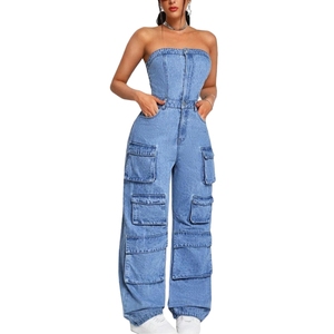 Combinaison en jean sans manches avec plusieurs poches pour femme – Nouvelle collection en gros - Product Image 1