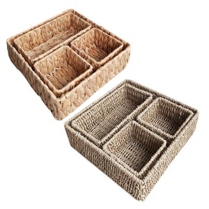 Handmade Japanese Straw <b>Woven</b> Storage <b>Basket</b> Rectangle Multi Compartment Kitchen Seasoning Organizer Storage <b>Baskets</b> RD233085 - Product Image 5