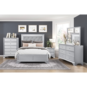 <b>Silver</b> Finish Glam Storage Nightstand 2 Drawers Contemporary Bedroom Furniture <b>Bedside</b> <b>Table</b> - Product Image 5