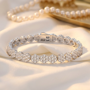 Pulsera de <span class=keywords><strong>tenis</strong></span> de plata de ley con pequeñas flores, estilo europeo-americano, diseño independiente - Product Image 4