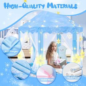 Tente de jeu d'intérieur pour enfants, château de princesse, maison de jeu bleue, tente de princesse Frozen, grandes lumières en forme de flocon de neige pour filles de 4 à 7 ans - Product Image 2