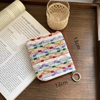 Pochette de maquillage brodée en coton et lin, mini pochette à rouge à lèvres, jolie pochette de rangement pour serviettes hygiéniques, pochette portable pour femmes