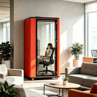 Cabine de bureau insonorisée moderne, espace de travail privé intérieur avec porte en verre, roulettes amovibles pour bureau commercial