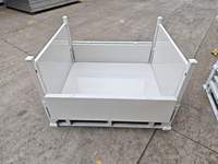 Boîte de rangement en acier solide pliable et empilable |   Conteneur métallique robuste avec entrée pour chariot élévateur pour entrepôt