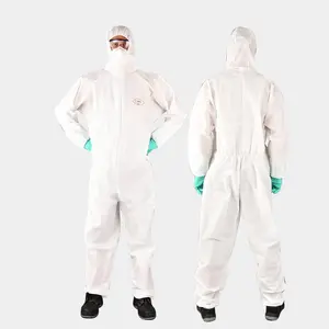 PPE HAZMAT OVERALLS INDUSTRY CHEMICAL RESISTANCE WORK WEAR DISPOSABLE COVERALL SUIT WITH HEAD COVER AND BOOTS