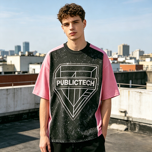 Custom Street Wear Acid Wash O-neck Digital Print Tshirt Vintage Rhinestone Boxy Geometry Premium <b>Patchwork</b> T-<b>shirts</b> for Men - Product Image 3