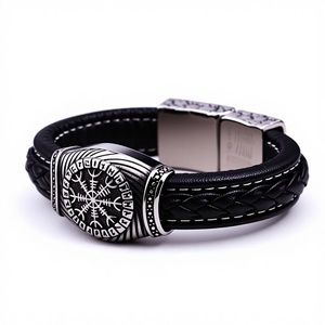 Wholesale <b>Mens</b> Waterproof Jewelry Viking <b>Bracelet</b> Fashion Jewelry <b>Bracelets</b> & Bangles Silver Viking Braid <b>Leather</b> Compass Steel - Product Image 1