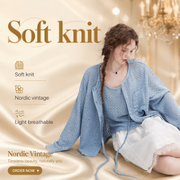 Cardigan d'été Letm style anglais en jacquard ajouré tricoté, à col rond, manches longues, coupe régulière, uni, avec détails boutonnés et découpes, ajustable