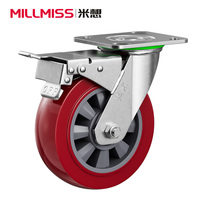 Roulettes pivotantes robustes Millmiss rouges 150 mm en polyuréthane (PU) avec noyau en PP pour chariots – Roues de chariot directement de l'usine