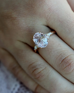 2.75 CT Blush Pink Oval Cut Moissanite Three Stone Prong Setting Women's Engagement Rose Gold Signet <b>Ring</b> Anniversary Elegant - Product Image 5