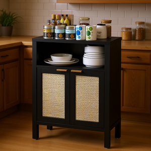 Buffet moderne noir avec étagère réglable, meuble de rangement de cuisine, bar à café, unité autoportante - Product Image 2