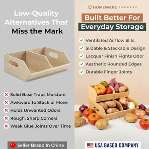 Potato Onion <b>Storage</b> Bin Pantry Kitchen Counter Ventilated Stackable Organizer Handles Multipurpose Organization Rustic - Product Image 6
