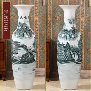 Grand vase sur pied en céramique de Jingdezhen, peint à la main, avec un pin d'accueil, style chinois moderne, salon, villa, hôtel, entreprise - Product Image 6