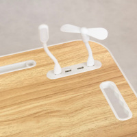 Bureau portable en métal pour ordinateur portable avec ports USB, pieds pliables et porte-gobelet, table de lit avec tiroir, petit ventilateur et lampe