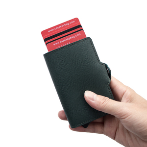 Casekey Slim Minimalist Cross Pattern Genuine Leather Pop Out Anti Theft <b>Wallet</b> Anti RFID NFC Aluminum Metal Smart Card <b>Holder</b> - Product Image 2