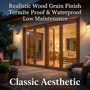 <span class=keywords><strong>Porte</strong></span> <span class=keywords><strong>pliante</strong></span> en aluminium imitation bois, finition chêne, <span class=keywords><strong>porte</strong></span> patio extérieure à double battant avec grilles décoratives pour résidence classique - Product Image 1