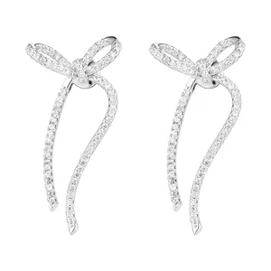 热销流行银色材质领结耳环女新款时尚钻石精致耳环