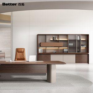Meuble de rangement modulaire de luxe personnalisé pour bureau à domicile, entrepôt, bibliothèque en bois lumineuse et élégante pour le fond de bureau du président - Product Image 3