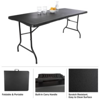 Table pliante portable de camping, pique-nique et jardin en HDPE noir, 330 lb, 180 cm, 6 pieds, sortie d'usine