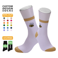 Chaussettes en coton personnalisées avec logo en tricot jacquard, chaussettes de sport décontractées pour hommes et femmes avec motif d'abeille